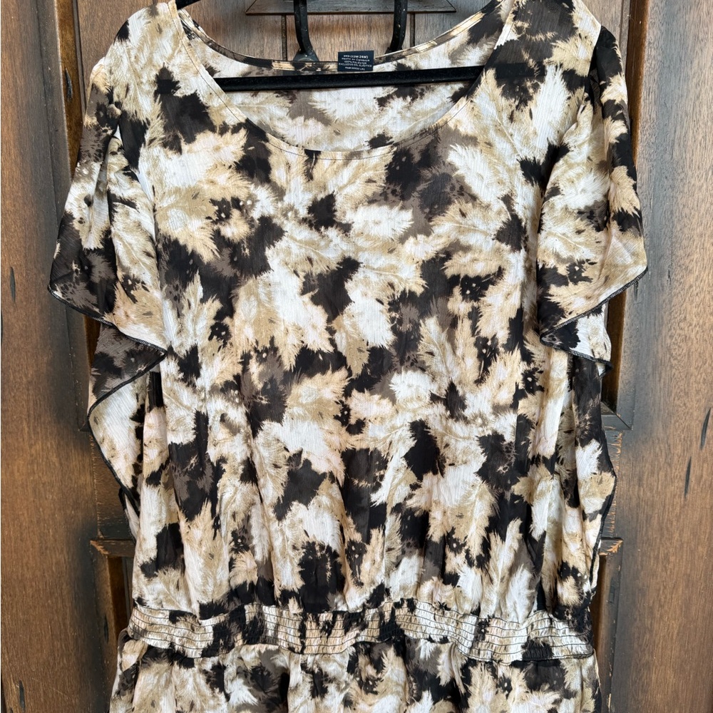 Faded Glory Brown and Cream Patterned Top